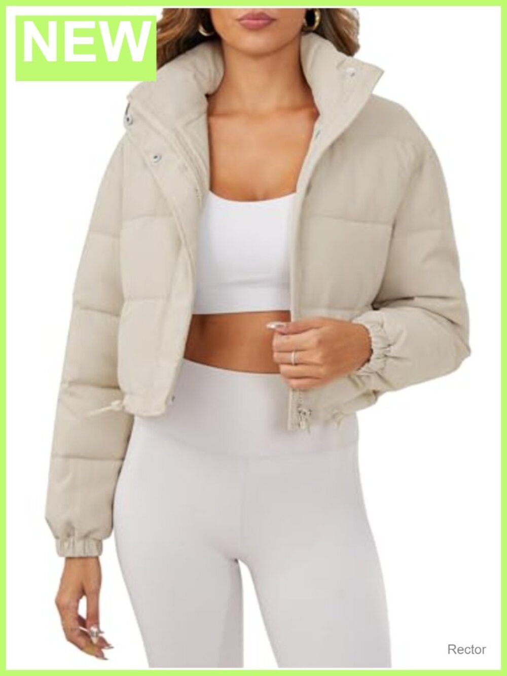 Women's Cropped Puffer Jacket Long Sleeve Zip Up Quilted Padded Coat with